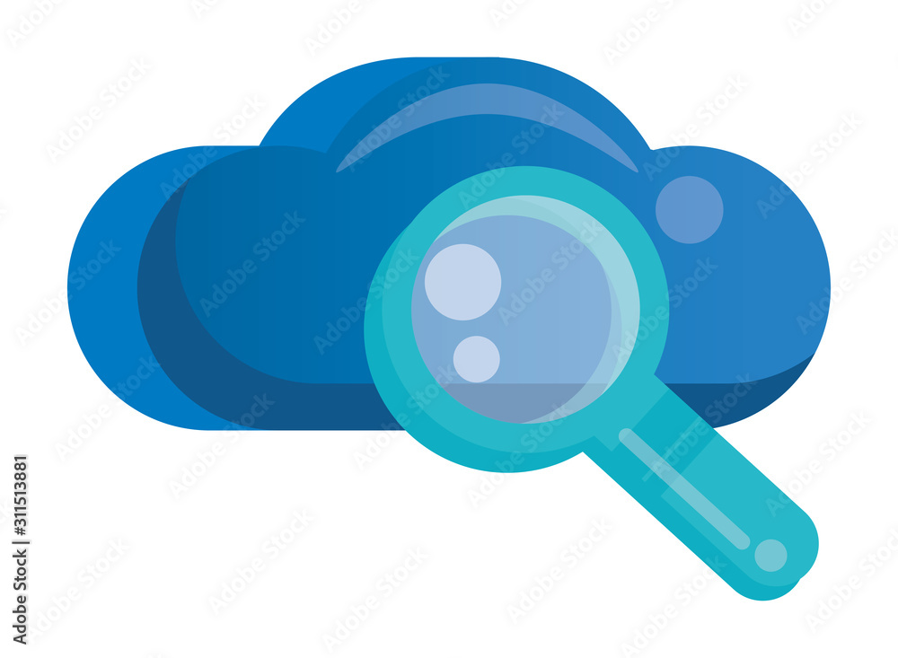 Poster cloud computing server with magnifying glass