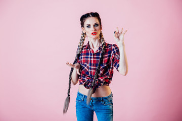 beautiful woman auto mechanic in the Studio Portrait