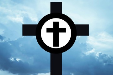 chirstan Celtic  cross symbol with cloud sky background.