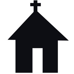 christian church house with cross symbol and white background.