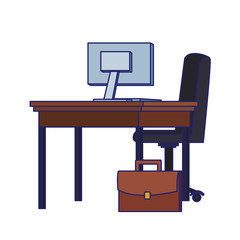 office chair and desk with computer and briefcase