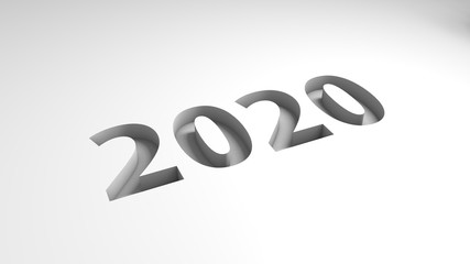 3D rendering of a white surface in which there is a dip in the shape of 2020, the date of the new year.