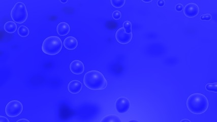 3D rendering of many drops of blue color scattered randomly in the space above the blue surface. Idea for futuristic, illustration for abstract compositions, screensavers on the desktop.