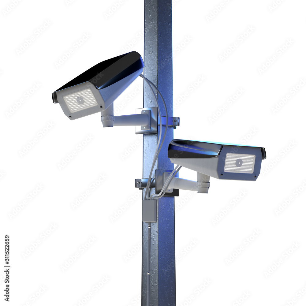 Poster street security cctv camera isolated on a background - 3d rendering
