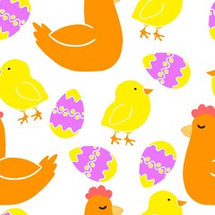  vector illustration pattern easter drawing, eggs, chicken, chicken, on a white background