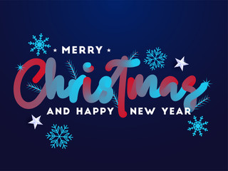 Merry Christmas 3D typography text vector illustration abstract cardfor christmas and new year. beautiful snowflakes and stars.