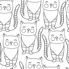 vector illustration of a cat coloring pattern, black and white drawing on a white background, children's textiles