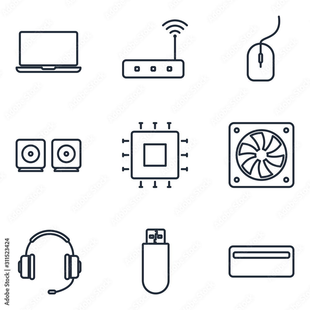 Poster computer components set icons template color editable. computer components symbol vector sign isolat