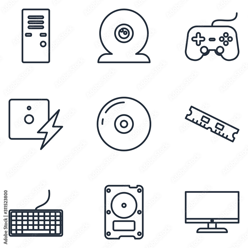 Poster computer components set icons template color editable. computer components symbol vector sign isolat