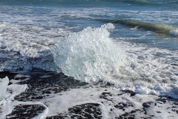 ice chunks on the black beaches of Iceland
