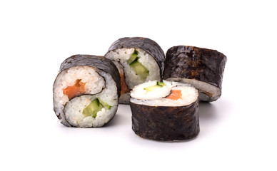 four Yin Yang Maki sushi isolated on white background
