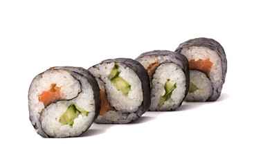 group of Yin Yang Maki sushi isolated on white background