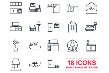 Home Room Interior set Icons template color editable. Home Room Interior symbol vector sign isolated on white background illustration for graphic and web design.