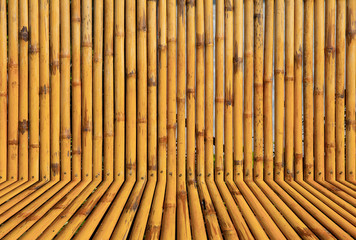 Yellow little bamboo trunks were in line or wall texture for background.