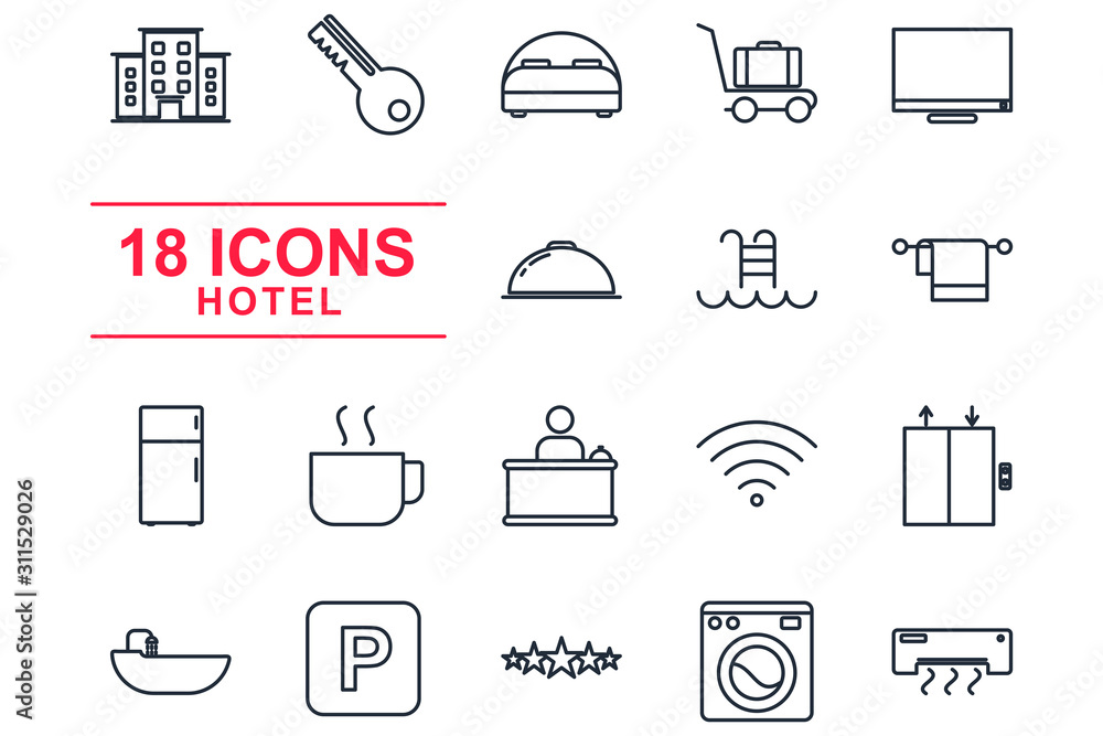 Poster hotel set icons template color editable. hotel symbol vector sign isolated on white background illus