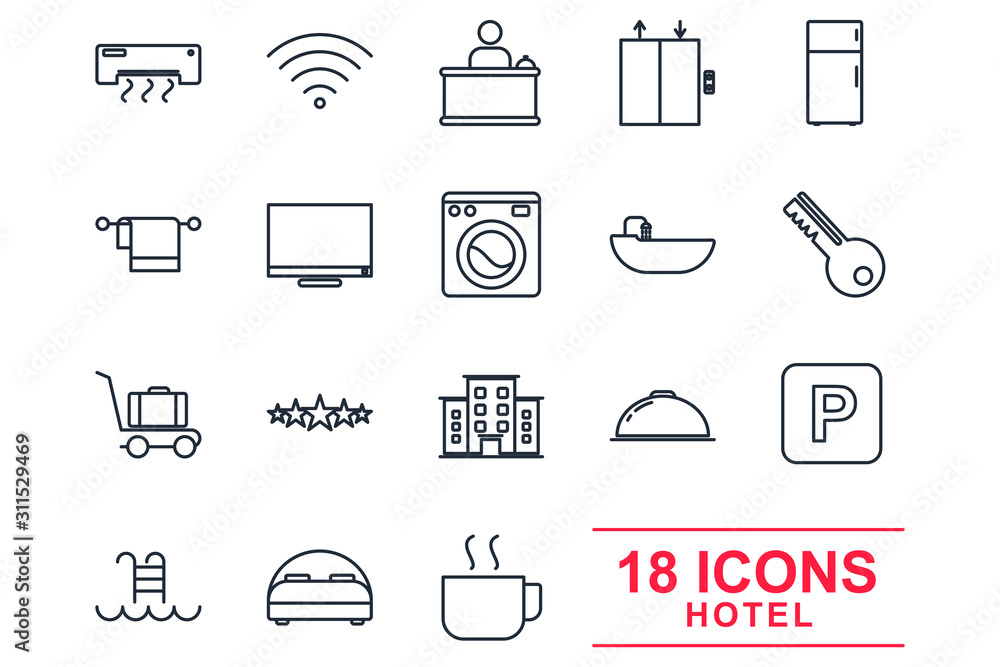 Poster hotel set icons template color editable. hotel symbol vector sign isolated on white background illus