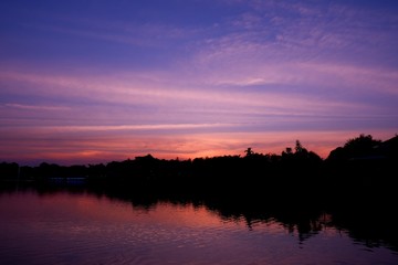 sunset over lake.