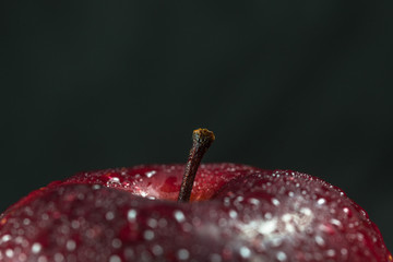 A red apple on a black background.