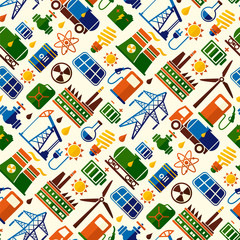 Energy, electricity, power seamless vector background. Flat style energy seamless pattern.