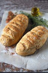 Freshly Italian bread. Selective focus. Macro.