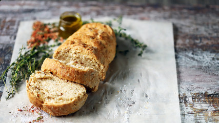 Freshly Italian bread. Selective focus. Macro.