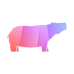 Pink and purple multi-colored gradient hippo isolated on white background, vector illustration