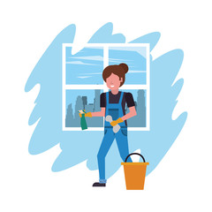 housekepping woman worker with splash bottle
