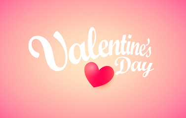 Valentines Day Greeting Card vector template with heart and white caption on rose backgrounds. Style romantic appearance.