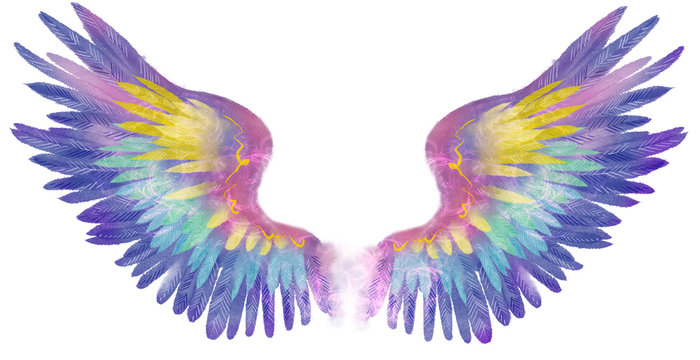 Beautiful magic rainbow watercolor wings