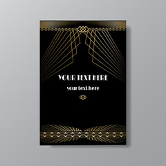 Art Deco elegant page template, retro  style,stars and the lights, geometric vintage pattern with lines golden.