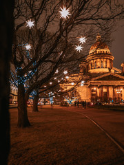 Fototapeta na wymiar New year St. Petersburg, everywhere decorations, lights, Christmas trees, Christmas decor, winter, garlands. Christmas decorations on lanterns