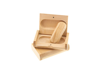 Wooden flash drive isolated on white background
