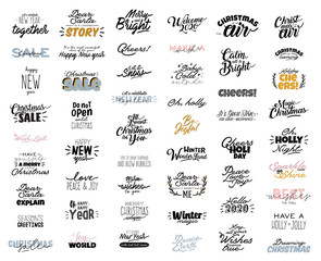 Merry Christmas or Happy New 2020 Year illustration with holiday lettering and traditional winter element. Cute prints in scandinavian style. Good for label, banner, tags or stickers . Vector isolated