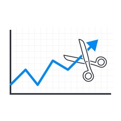 Scissors cut the arrow of a growth graph. Vector image on a white background.