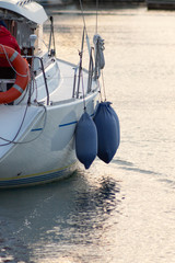 Fenders on board the yacht. Sailboat