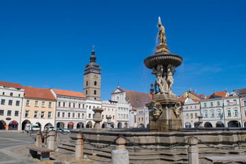 Fototapeta na wymiar Fountain of Přemysl Otakar II Square in Ceske Budejovice, Czech Republic