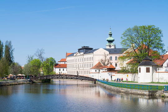 Old Town riverfront in Ceske Budejovic, Czech Republic