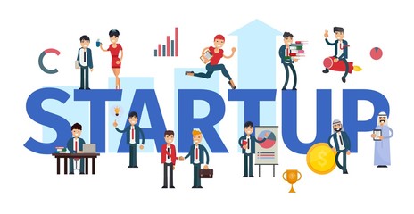 Startup business people work to launch project concept vector illustration isolated.