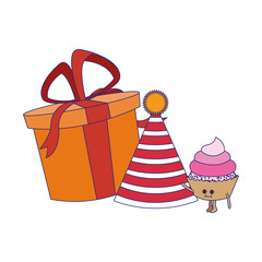 gift box with cupcake and party hat
