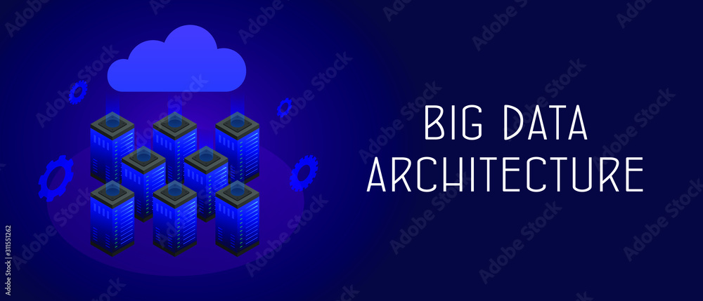 Poster big data architecture safety and security concept. decentralized nodes & cloud storage. iot(internet
