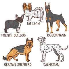 Obraz premium Isolated Dog Collection in Hand Drawn Doodle Style