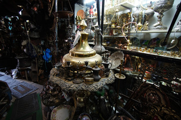 ancient objects of Greek and Arabic origin in an antique shop of Ioannina, Epirus