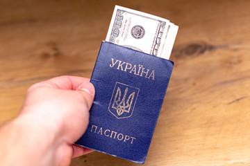 Ukrainian biometric passport and dollars. Travel Ukrainian passport with dollars