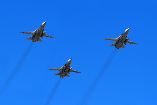 Saint-Petersburg, Russia - 9, may, 2019: Su-24, Fencer, Soviet and Russian tactical front-line bomber