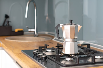Italian metallic coffee maker. Mocha coffee pot for making espresso coffee