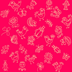 seamless pattern with flowers and animals