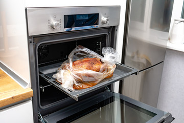 Turkey in the oven. Roasted chicken or goose