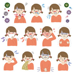 体調不良セット　女の子　子供　Poor physical condition cold child girl
