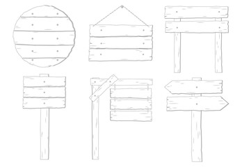 Collection of wooden signboard vector set on white background