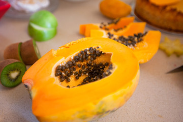 Sliced of papaya tropical fruits